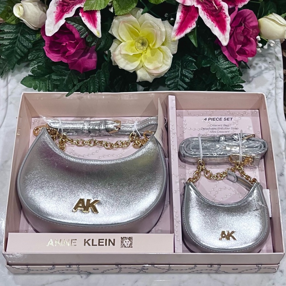 Anne Klein Crossbody bag and mini Crescent bag. 4 piece gift set.